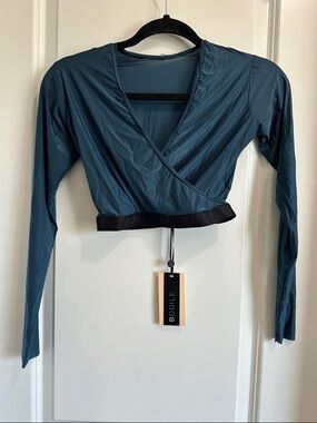 Teal Wrap-Style Long Sleeve Dancer Crop Top